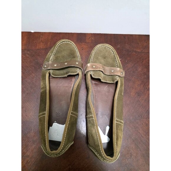 Timberland Women's Green Suede Slip-On Loafers Studded Strap Accents Size 8.5 - Picture 5 of 11